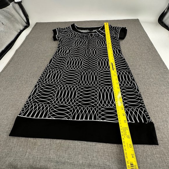 ENFOCUS Studio Shift Dress Black & White Short Sleeve Size 6 Stretch Round‎ Neck - Picture 6 of 13